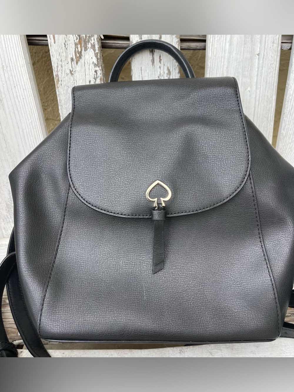 Kate Spade New York Adel Medium Flap Backpack Black Leather Gold Spade